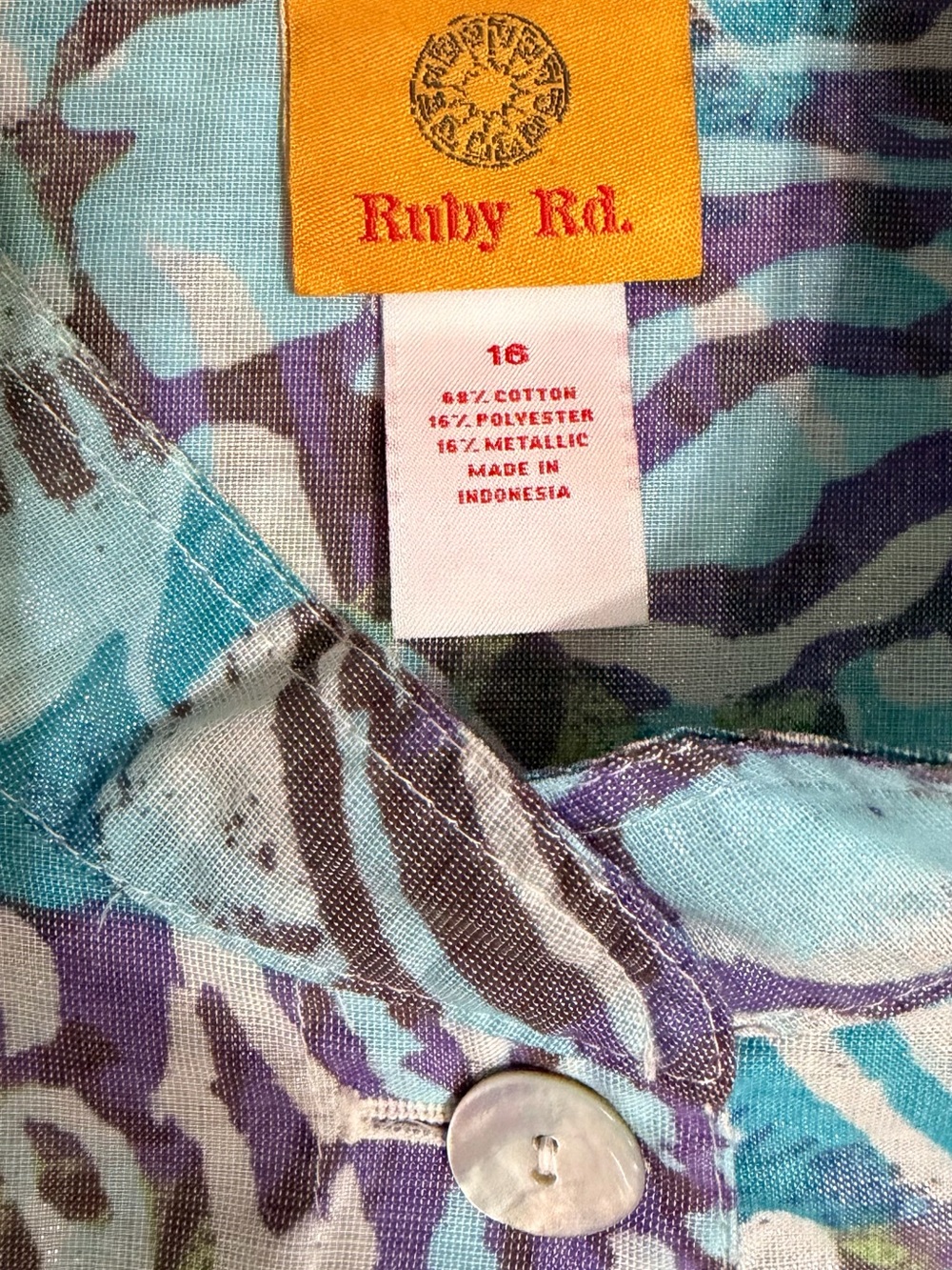 Ruby Rd. Turquoise Purple Multi-Print Button Front Shirt Jacket - Picture 8 of 9